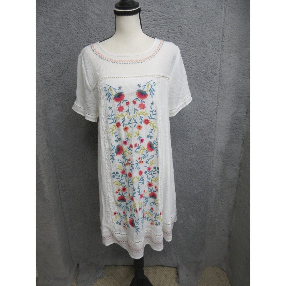 Umgee Embroidered Dress Women S White Floral Boho Cottagecore Peasant Festival